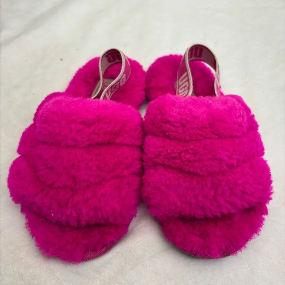 UGG Hot Pink Fluff Slide Sandals Or Slippers